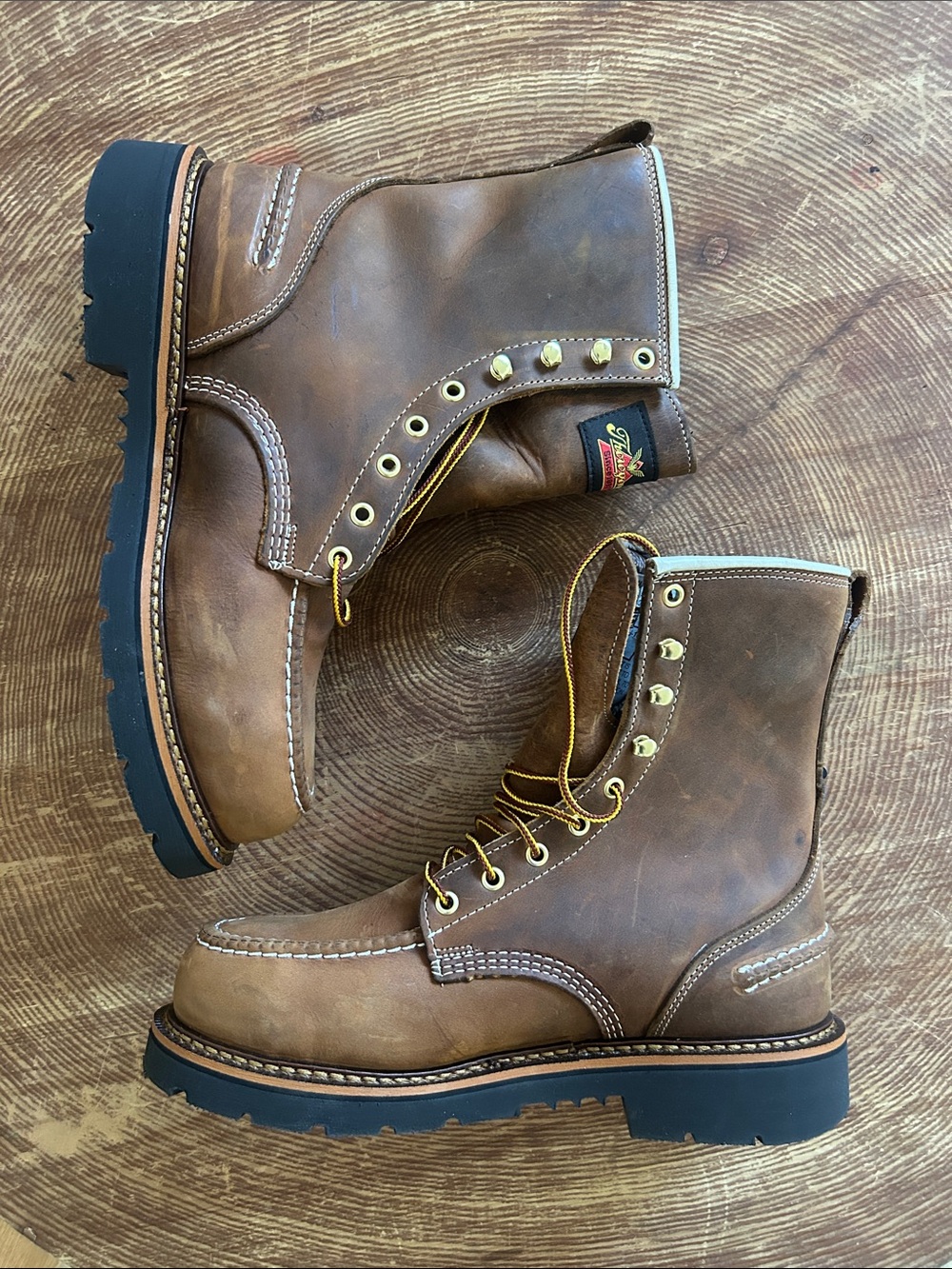 Thorogood Brown Moc Toe Work Boots - 1957 Series Men's Waterproof Lace-Up Size 8 - Picture 5 of 10